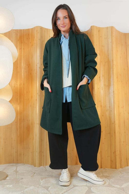 Classic 3/4 Tie Waist Duster Coat Racing Green /17=